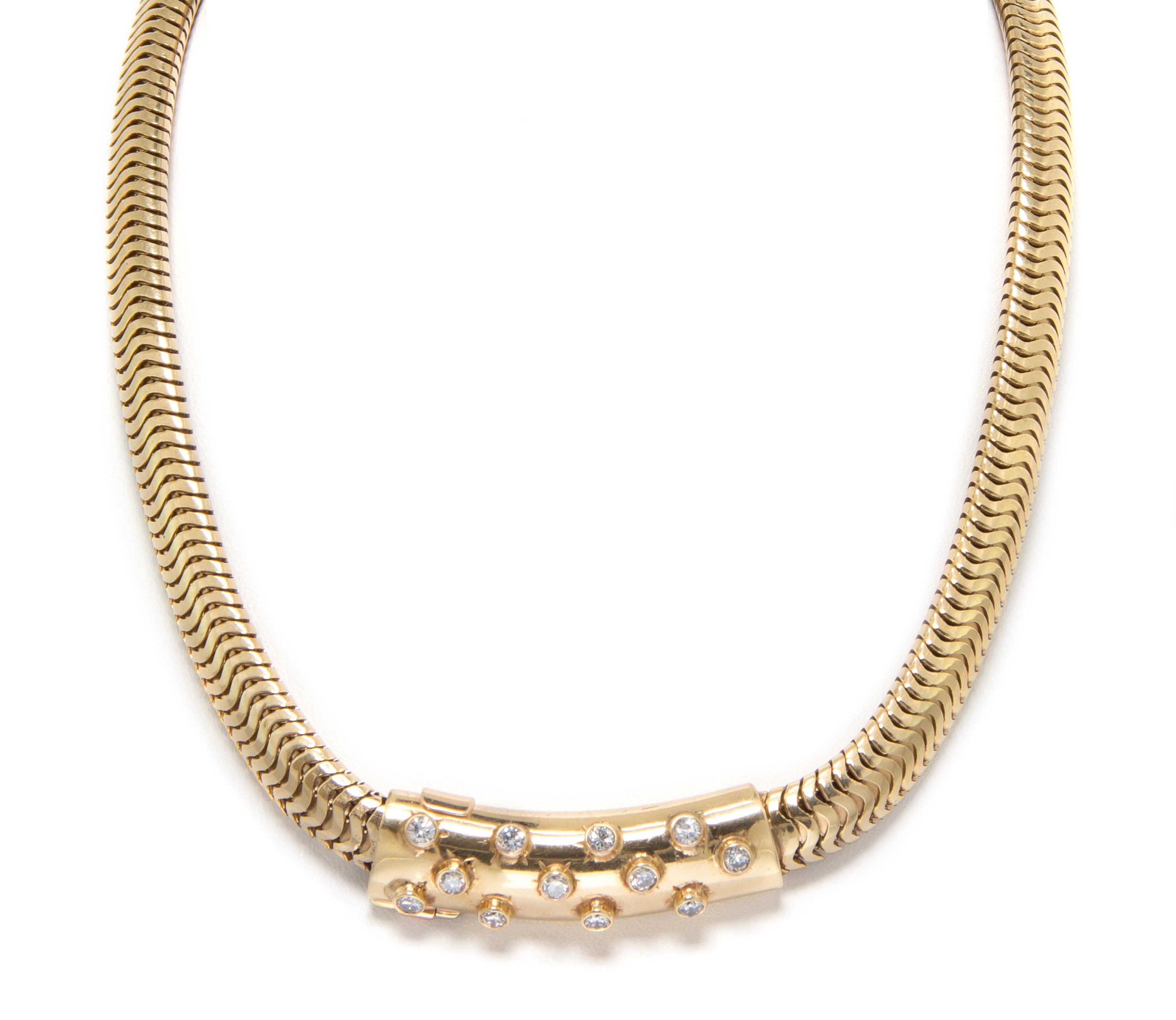 A Yellow Gold and Diamond Tubogas Necklace, Circa 1940, 60.80 dwts.