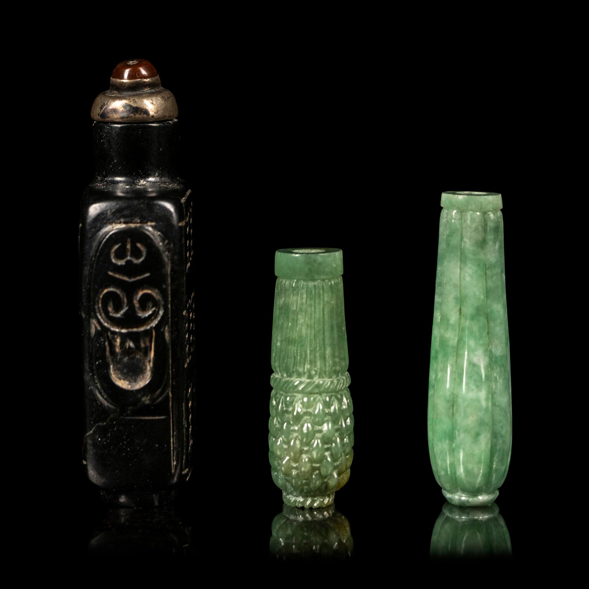 Three Chinese Hardstone Snuff Bottles