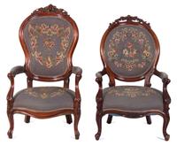 Two Victorian Armchairs Height 39 inches.