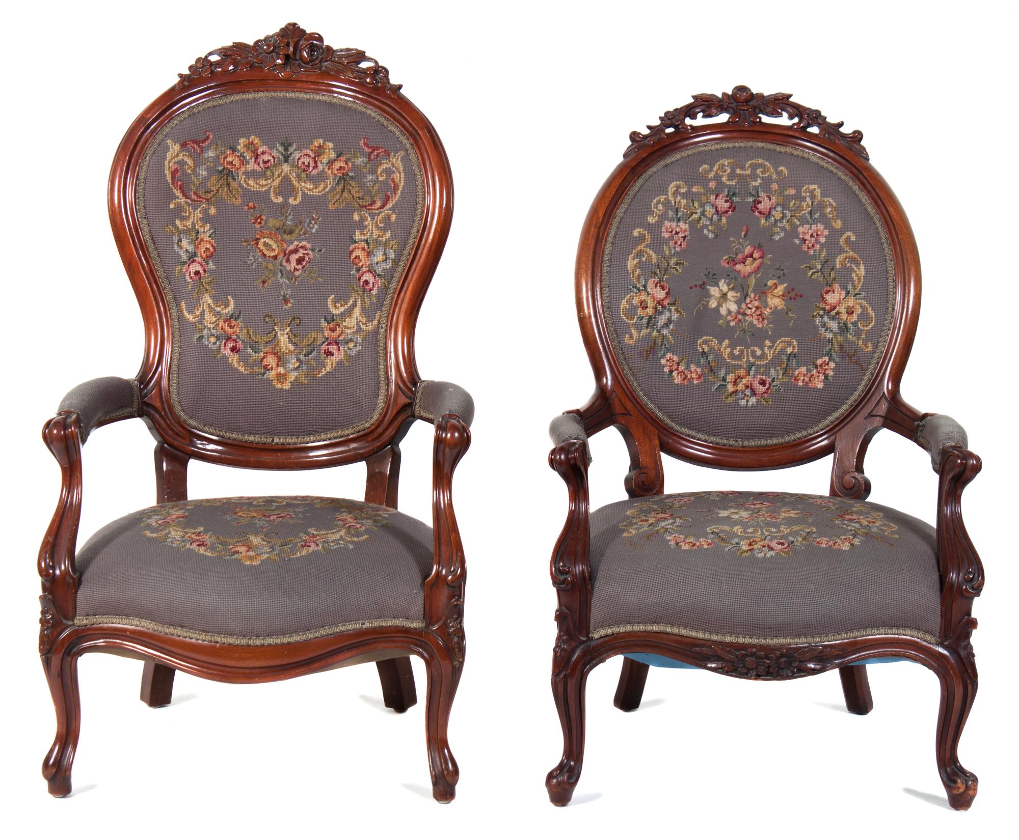 Two Victorian Armchairs Height 39 inches.