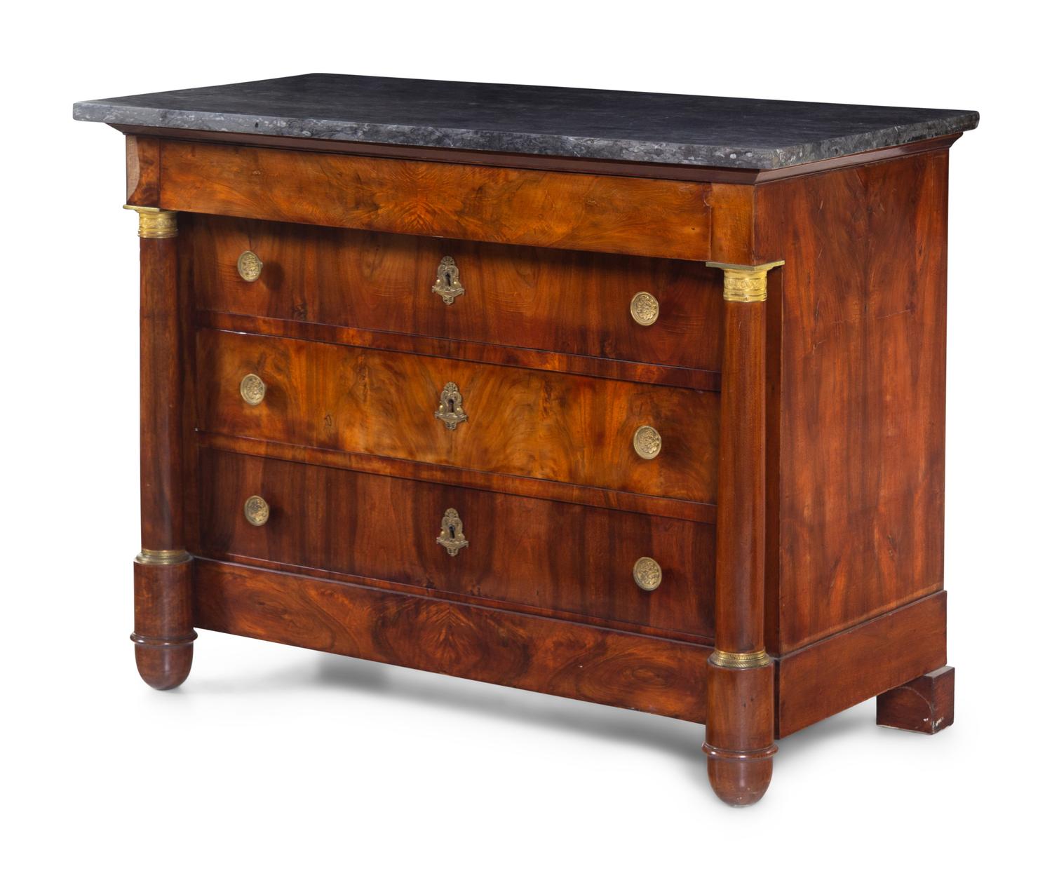 An Empire Style Gilt Metal Mounted Mahogany Marble-Top Commode