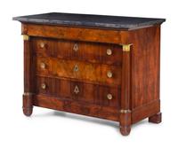 An Empire Style Gilt Metal Mounted Mahogany Marble-Top Commode