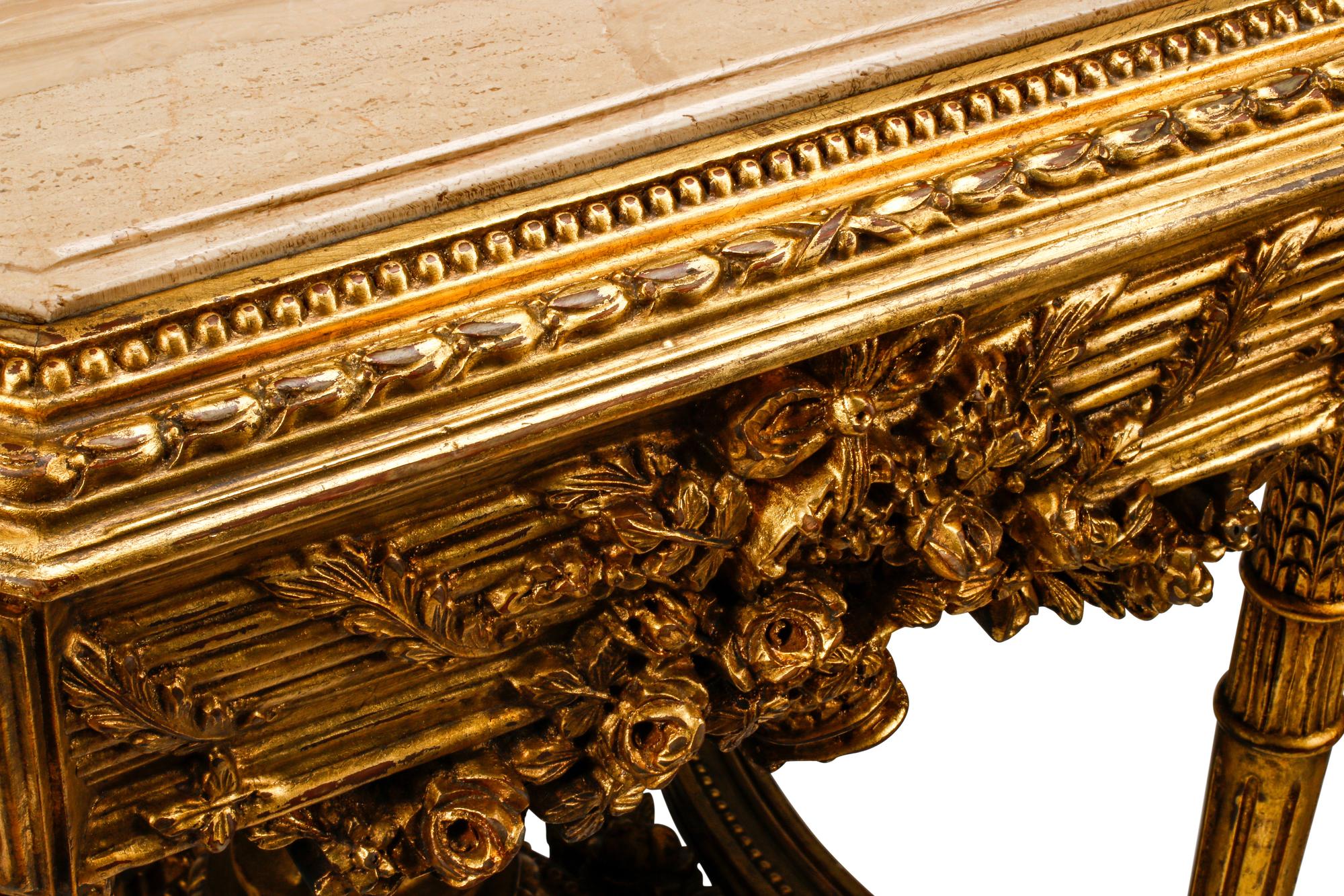 A Pair of Louis XVI Style Giltwood Marble-Top Tables