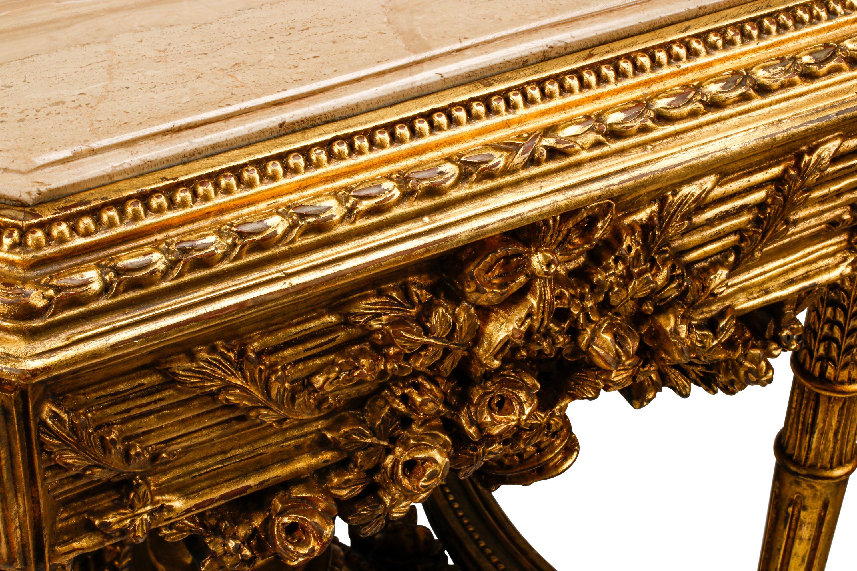 A Pair of Louis XVI Style Giltwood Marble-Top Tables