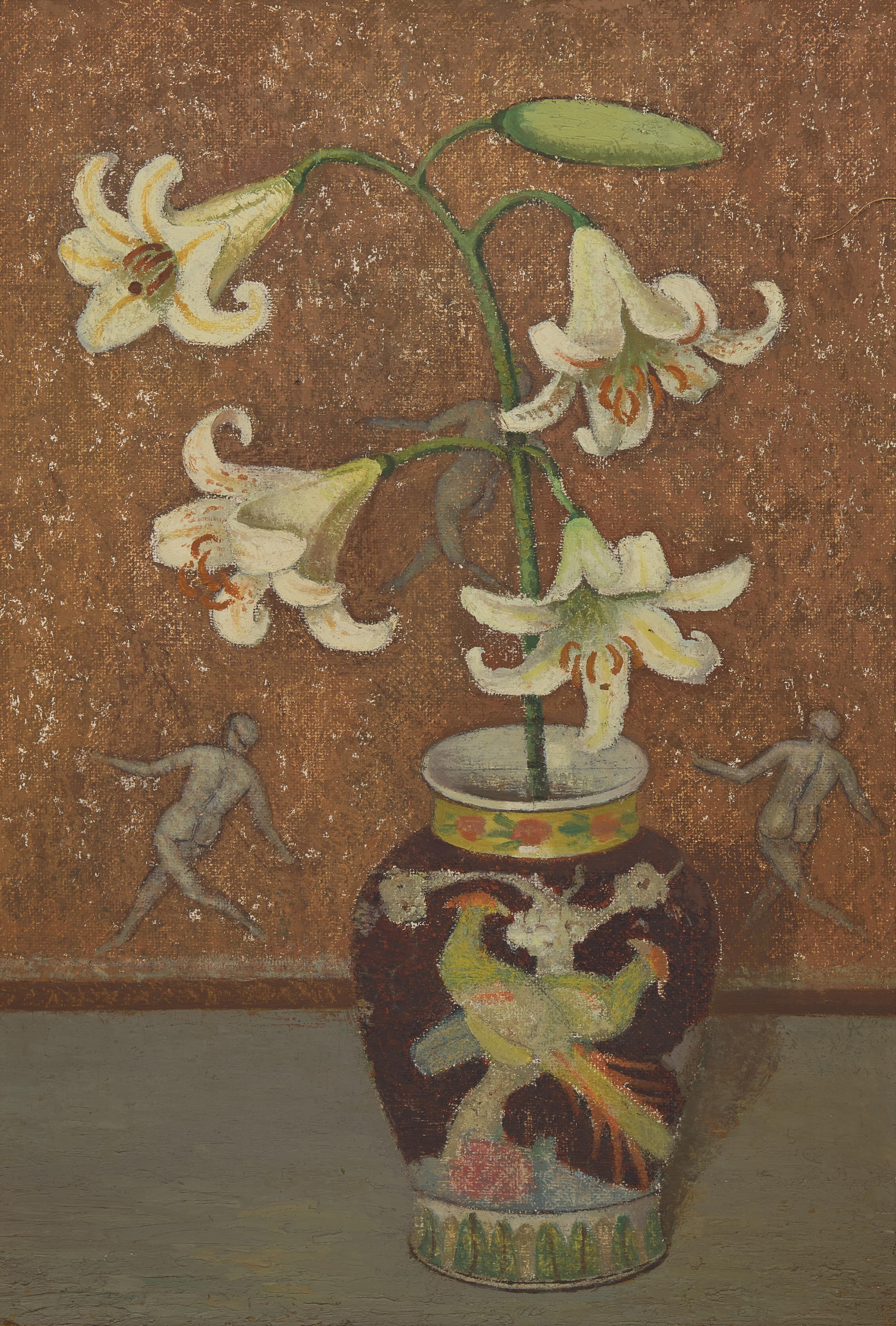 Emma Fordyce MacRae (American, 1887–1974) — Easter Lilly in Black Parrot Vase