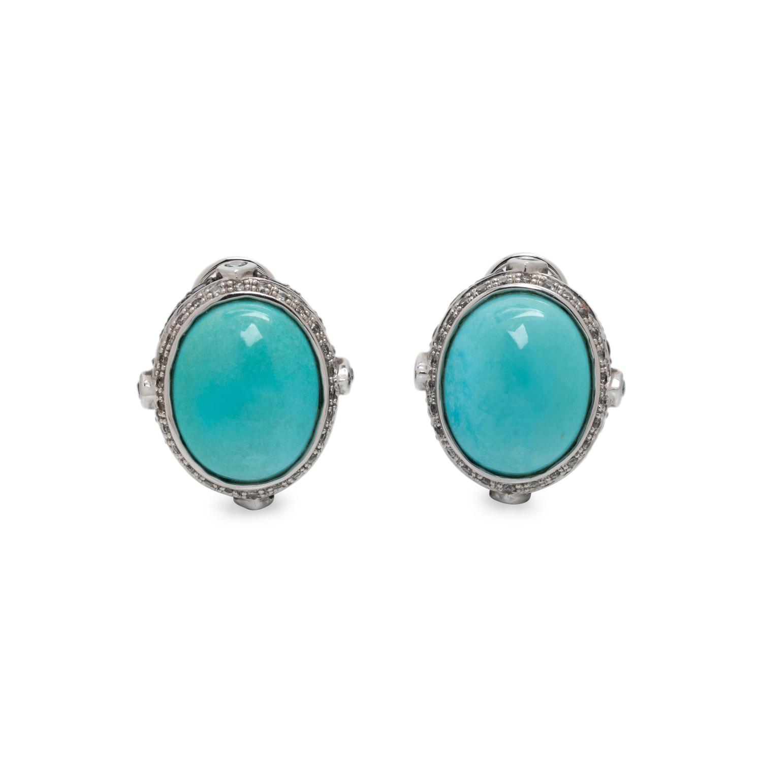 TREATED TURQUOISE, DIAMOND, AQUAMARINE AND SAPPHIRE EARCLIPS