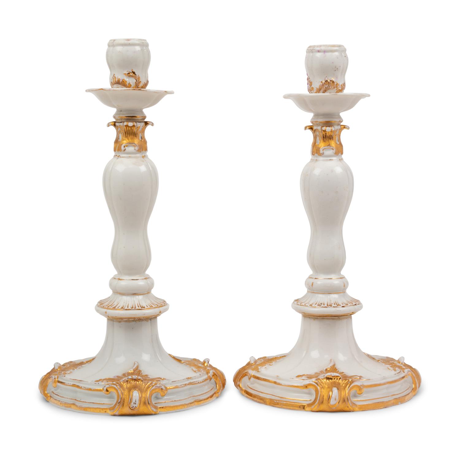A Pair of Meissen Porcelain Candlesticks