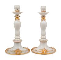 A Pair of Meissen Porcelain Candlesticks