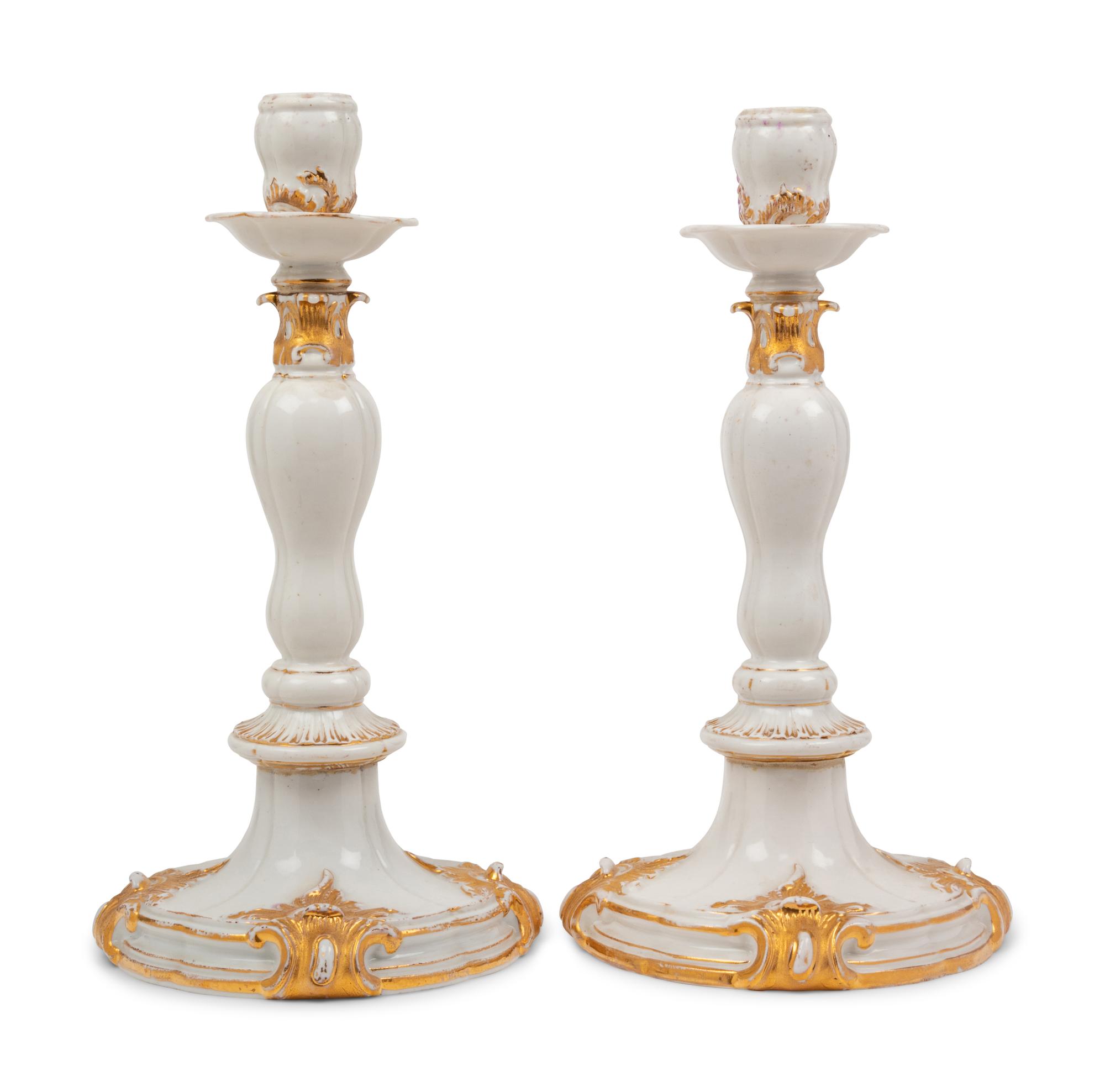 A Pair of Meissen Porcelain Candlesticks
