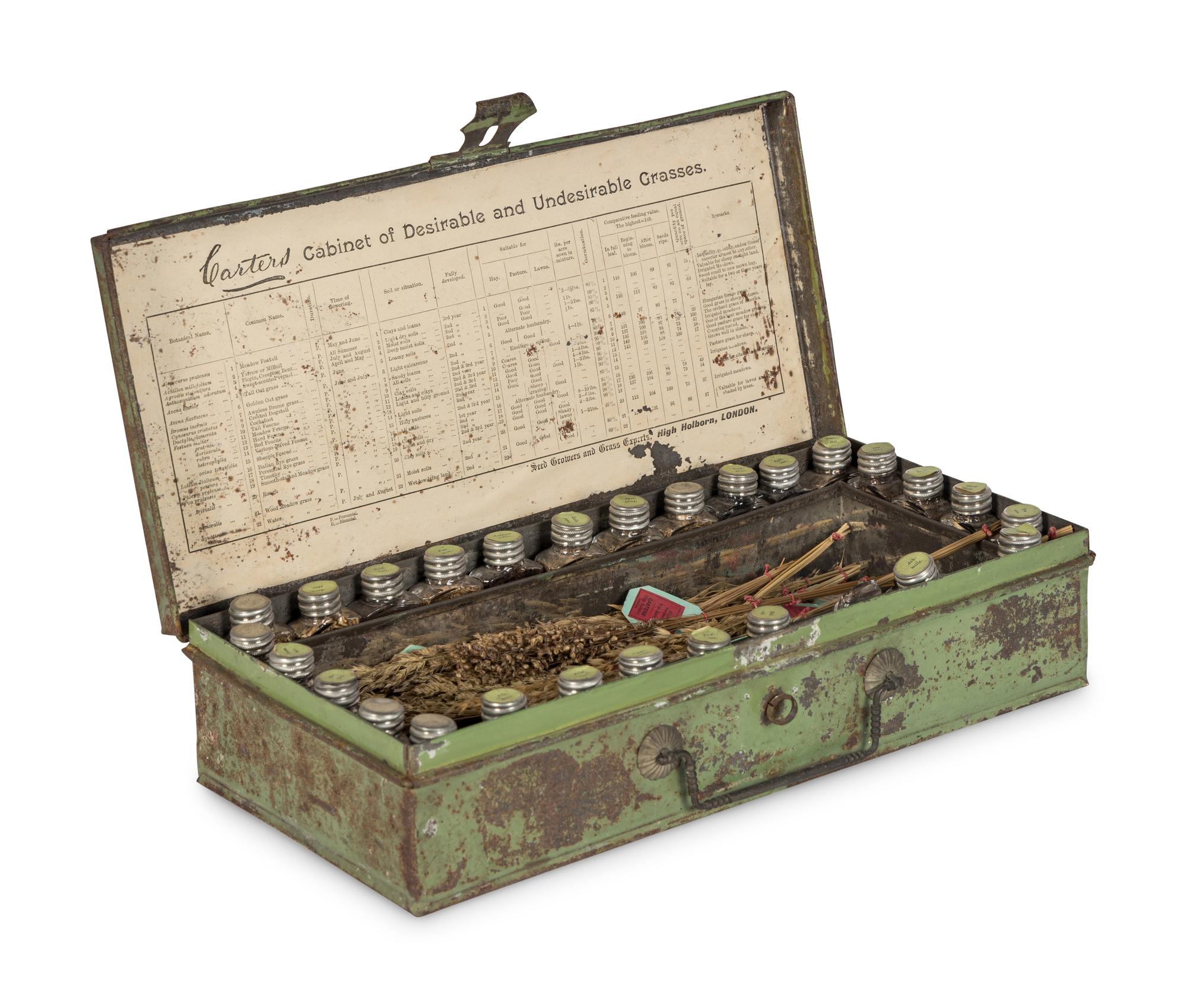 [SALESMAN'S CABINET - GRASSES]. "Carter's Cabinet of Desirable and Undesirable Grasses." High Holborn, London, ca 1880.
