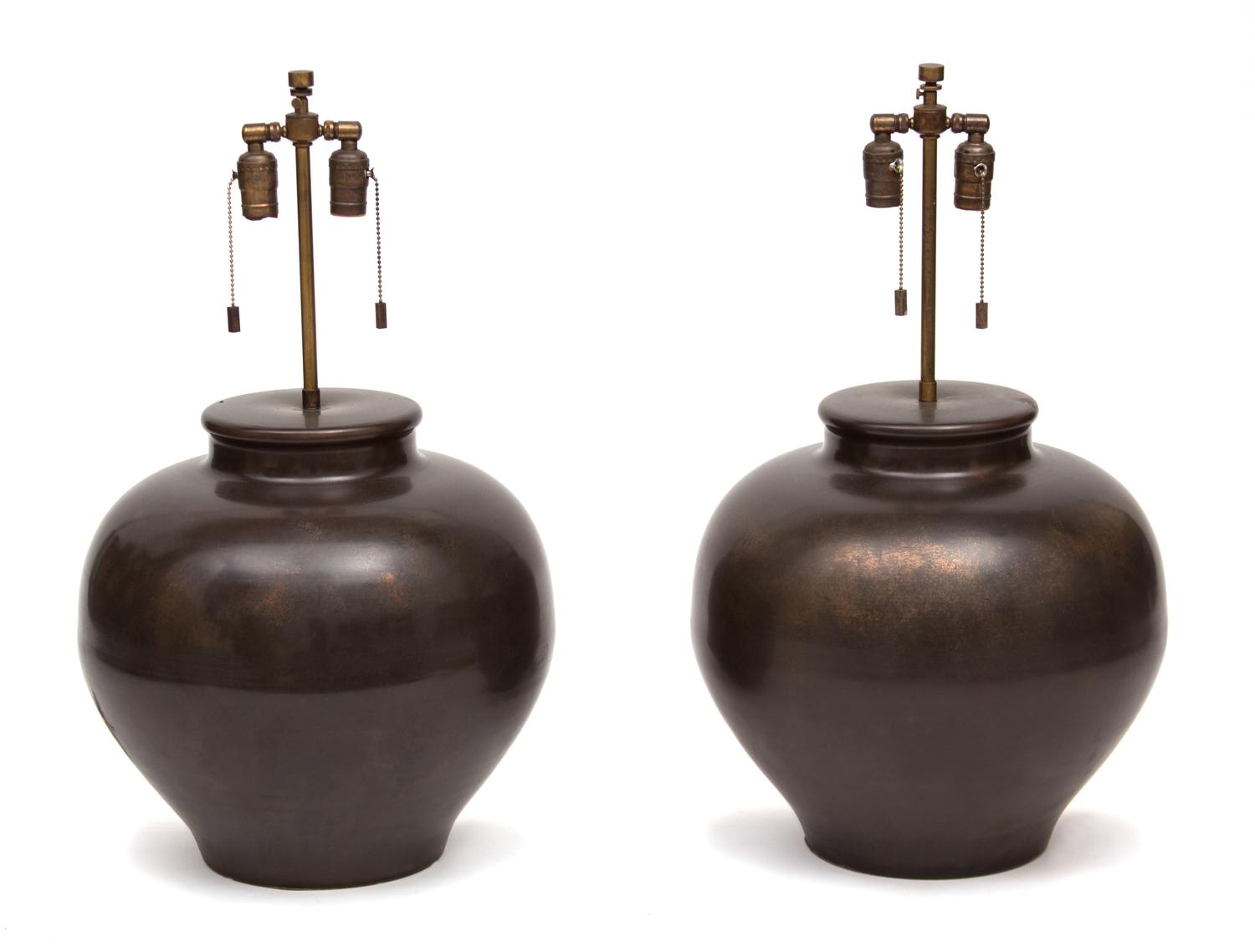A Pair of Karl Springer Brass Based Table Lamps Height 27 1/2 inches. — LATE 20TH CENTURY