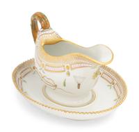 A Royal Copenhagen Flora Danica Porcelain Sauce Boat with Attached Underplate
