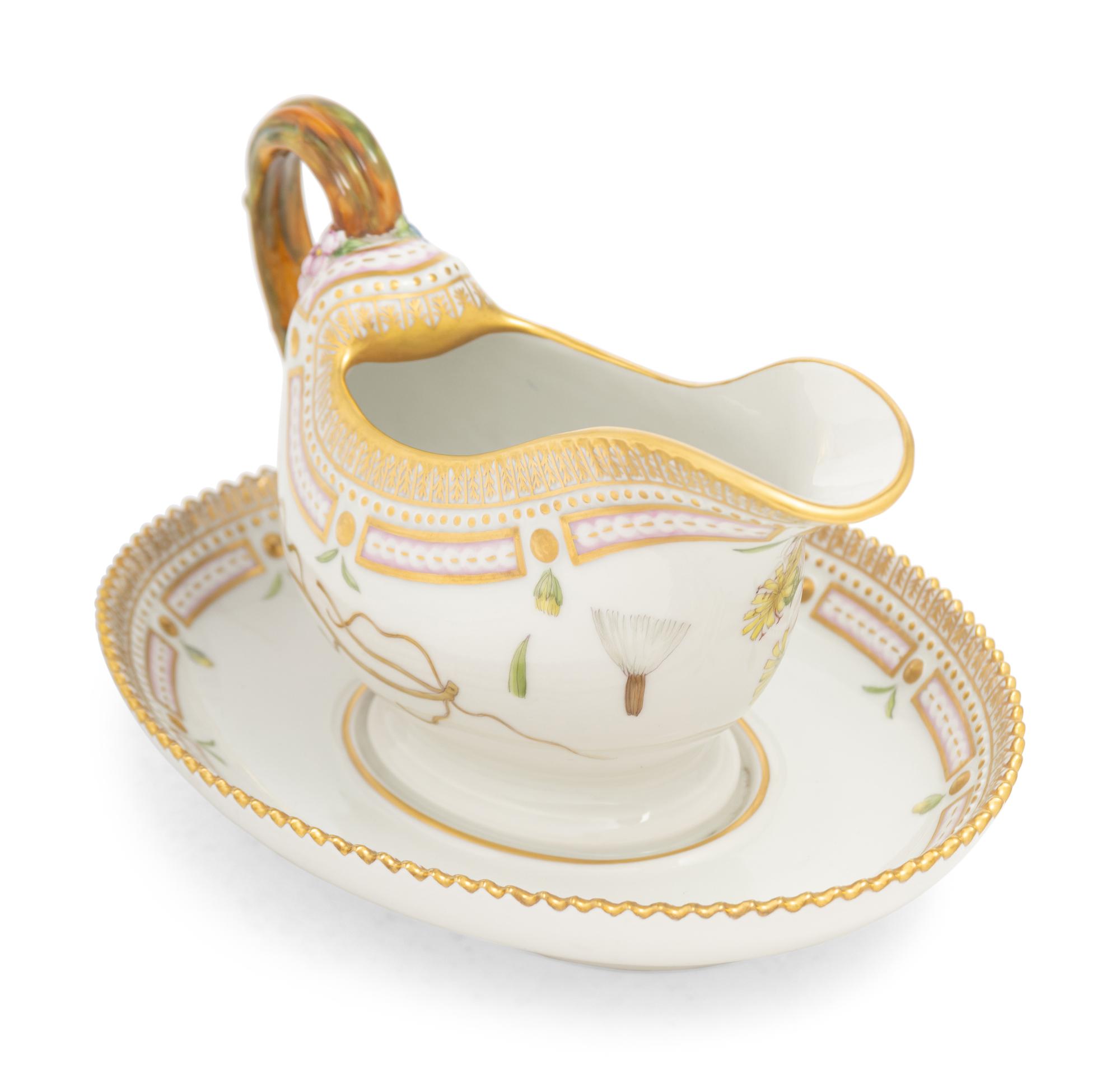 A Royal Copenhagen Flora Danica Porcelain Sauce Boat with Attached Underplate