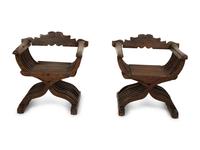 A Pair of Italian Walnut Savonarola Folding Chairs