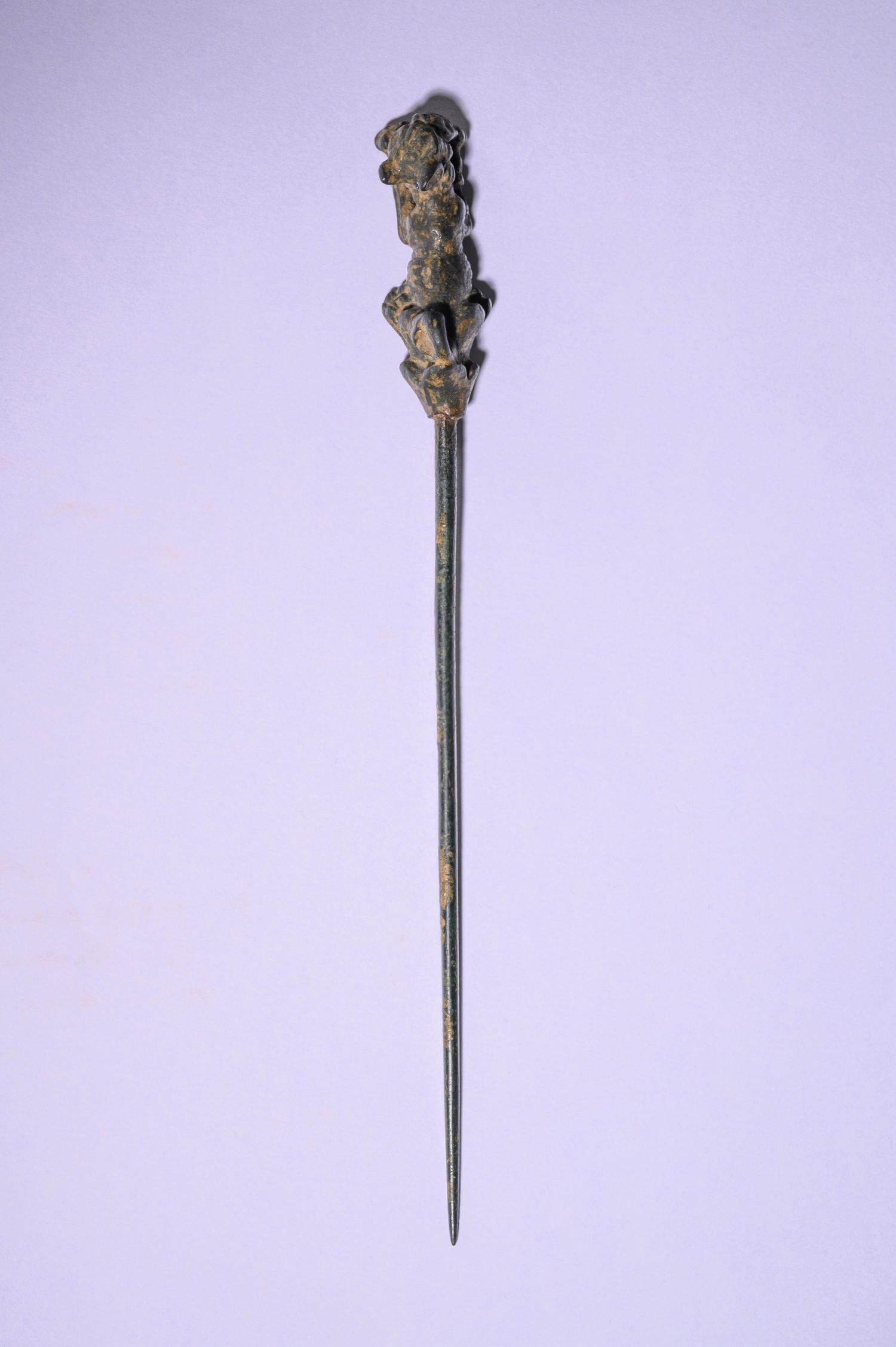 A Near Eastern Bronze Pin with Dog Terminal