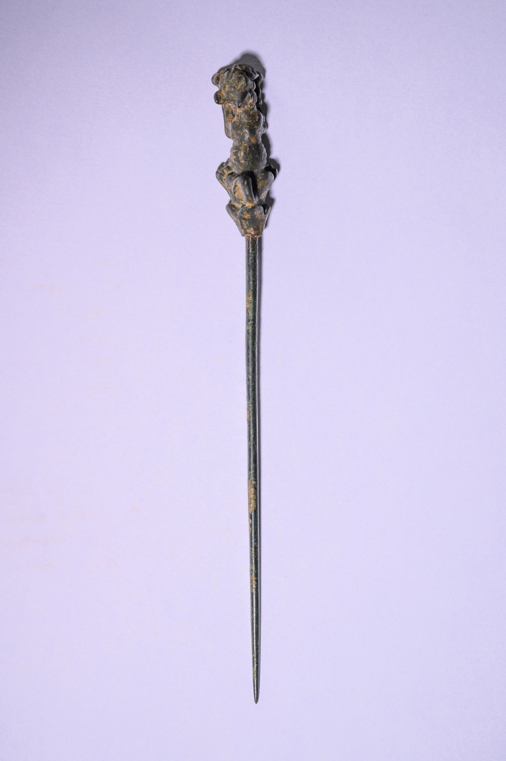 A Near Eastern Bronze Pin with Dog Terminal