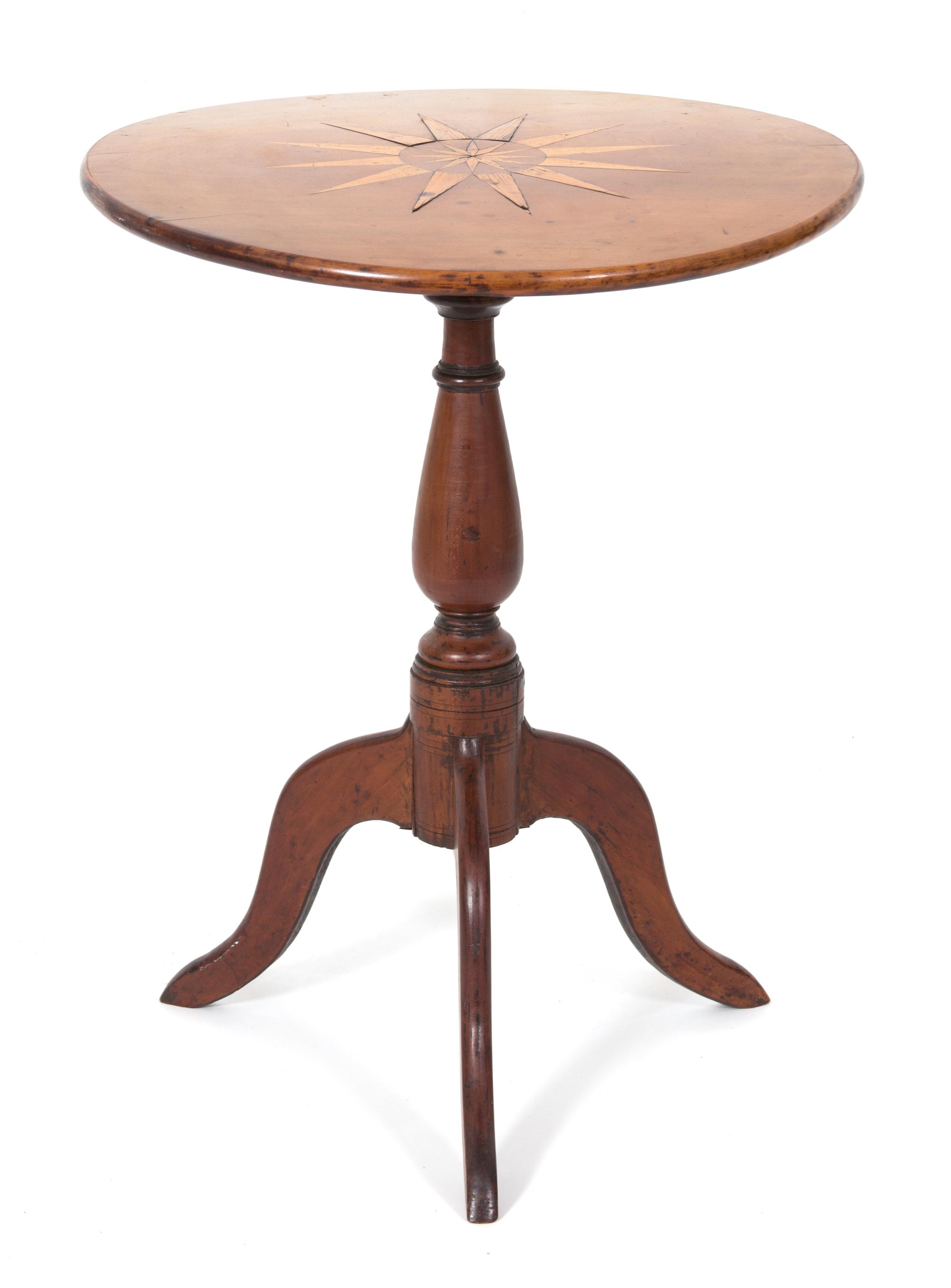 An American Inlaid Tilt-Top Tea Table Height 27 x diameter 21 inches. — 18TH/19TH CENTURY