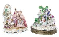 Two German Porcelain Figural Groups Height of taller 15 3/4 inches.