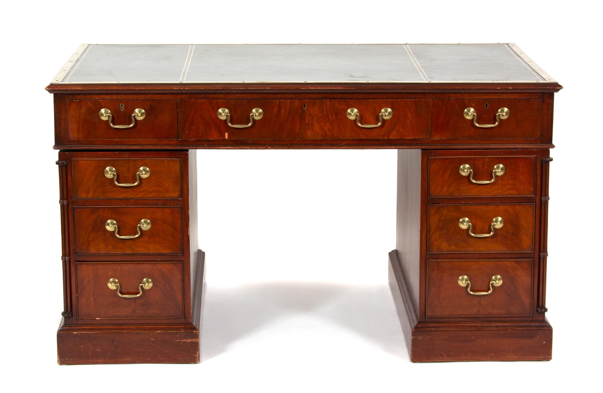 A George III Style Mahogany Pedestal Desk — LATE 19TH CENTURY