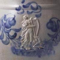 A Cobalt-Decorated and Molded Stoneware 3-Gallon Water Cooler