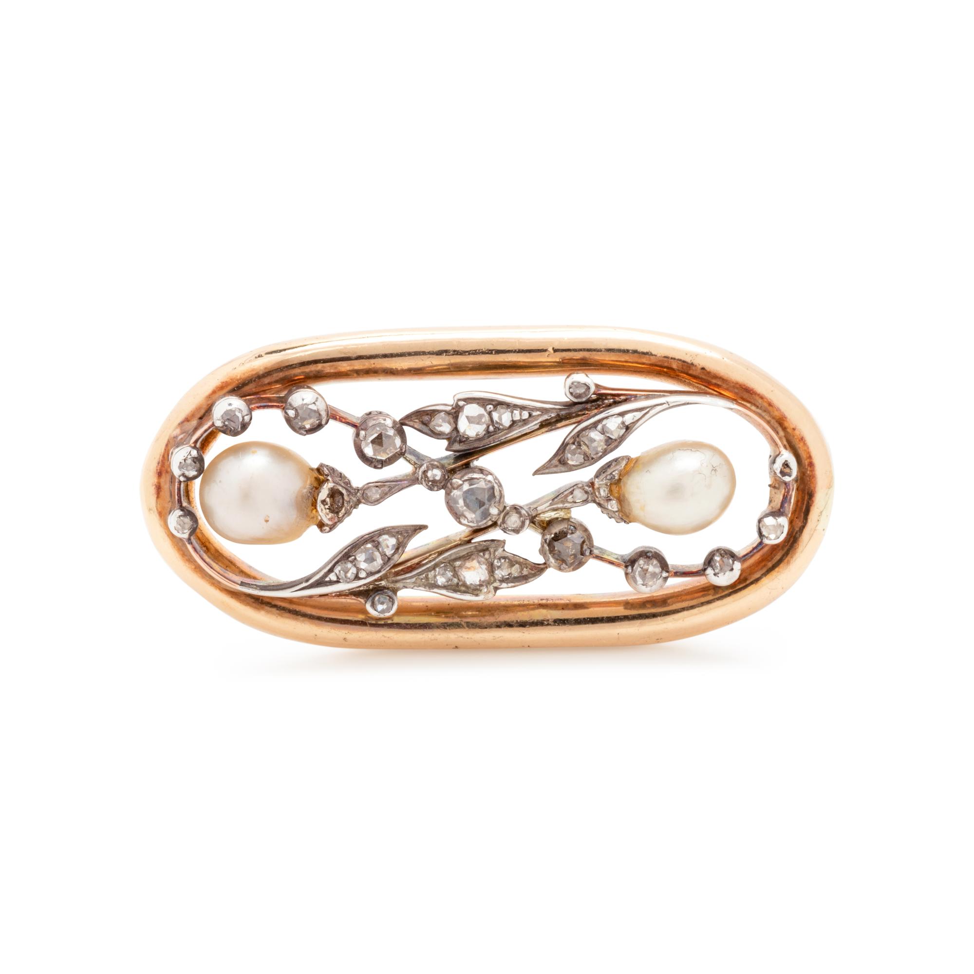 ANTIQUE, DIAMOND AND PEARL BROOCH