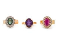 A Collection of Yellow Gold and Gemstone Rings,