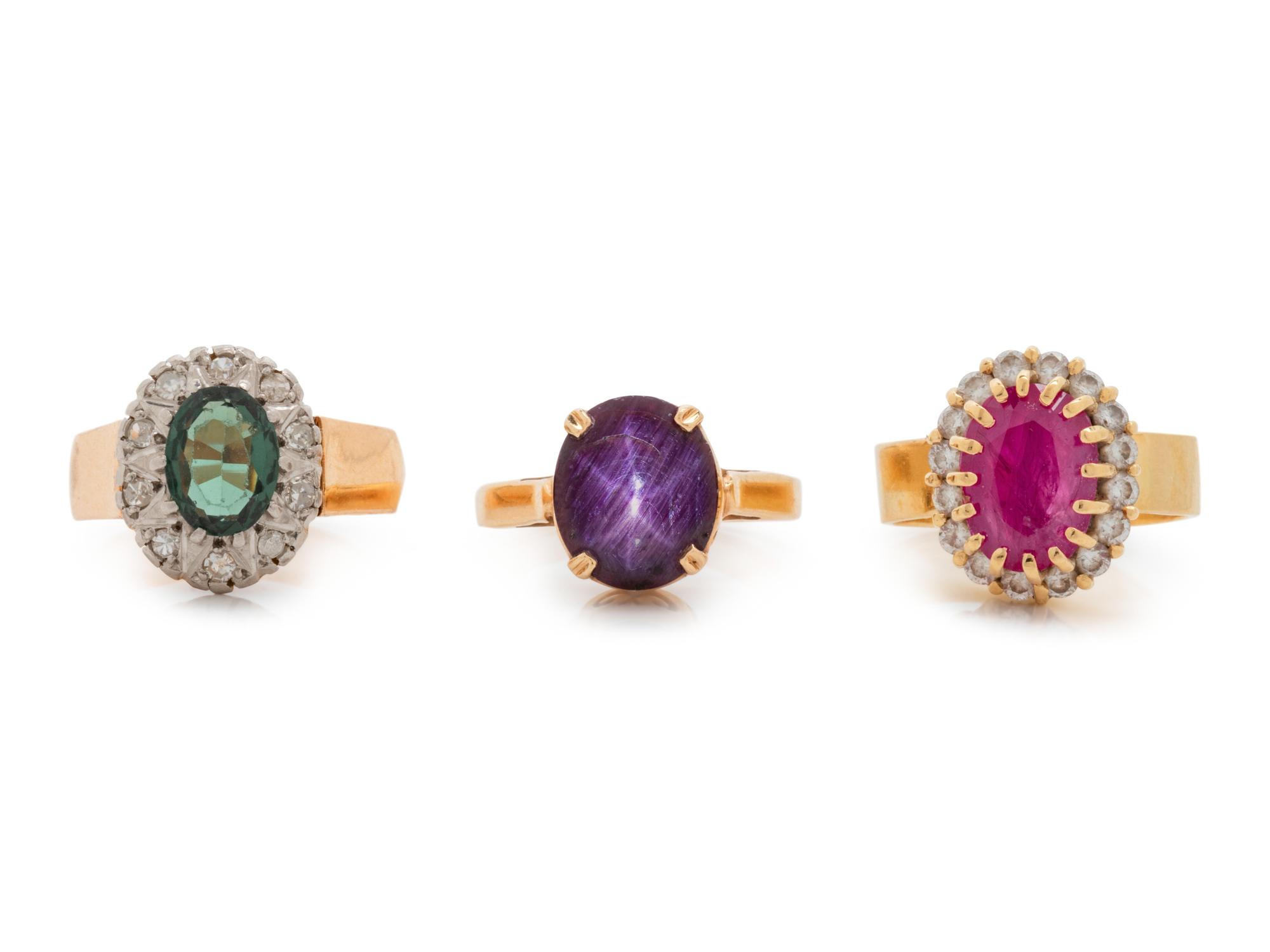 A Collection of Yellow Gold and Gemstone Rings,