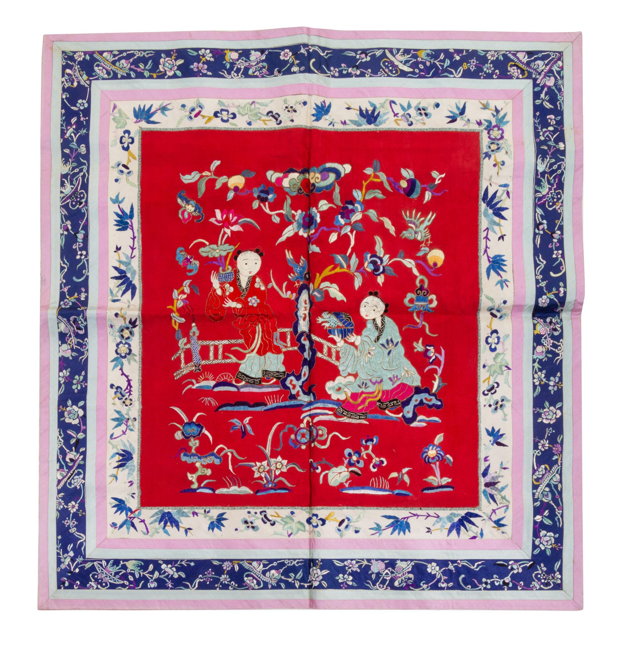 Five Chinese Embroidered Silk Panels