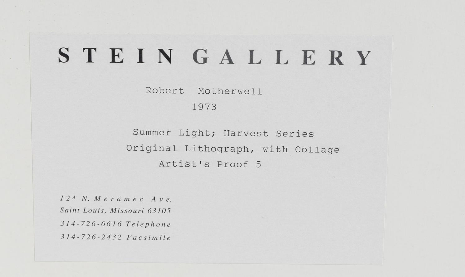 Summer Light Series: Harvest, with Blue Shadow , 1973