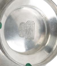 Two Chinese Hardstone Inset Pewter Pots and Covers