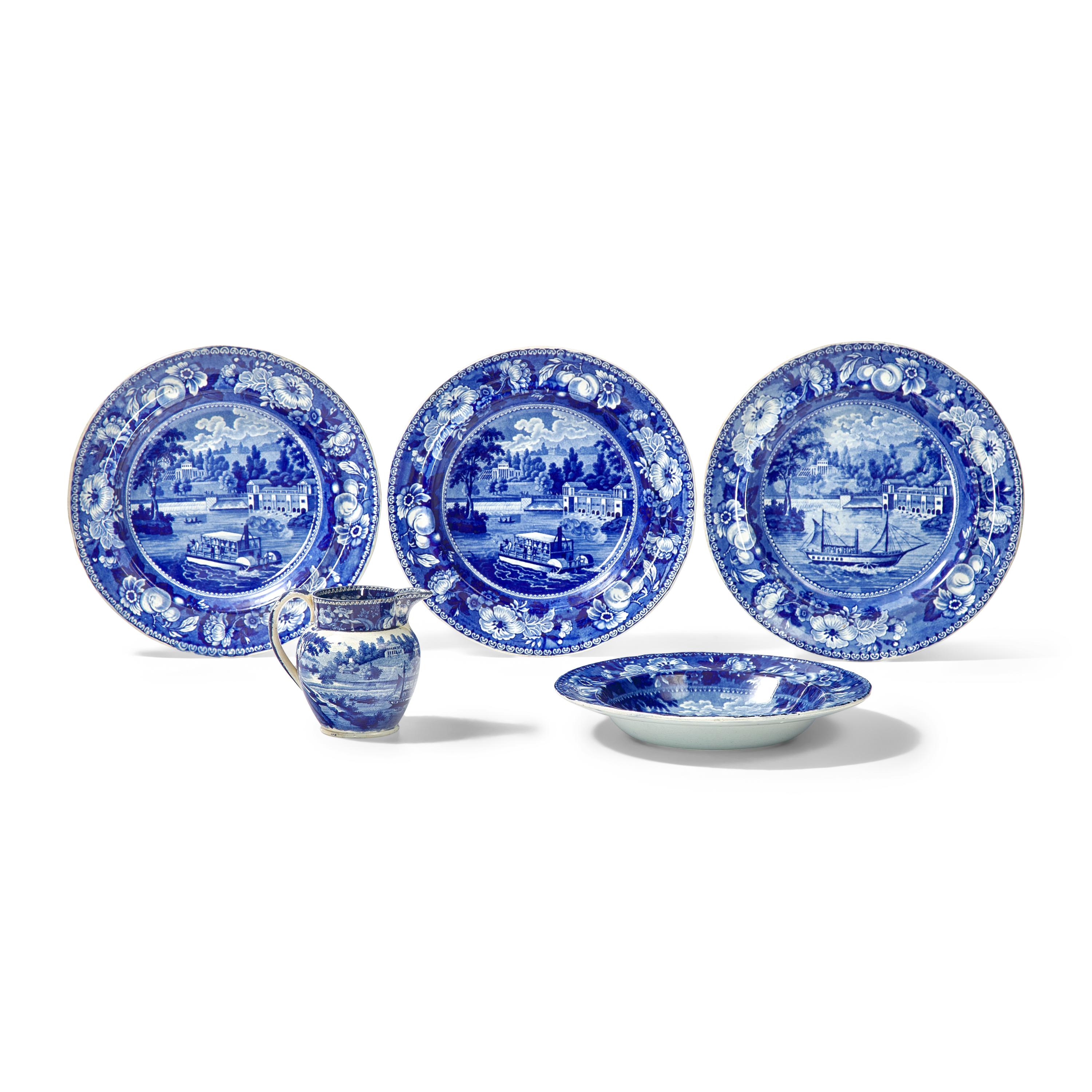 A Group of Staffordshire Historical Blue The Dam and Waterworks Philadelphia Transferware