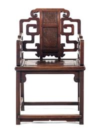 A Chinese Burlwood Inset Hardwood Armchair