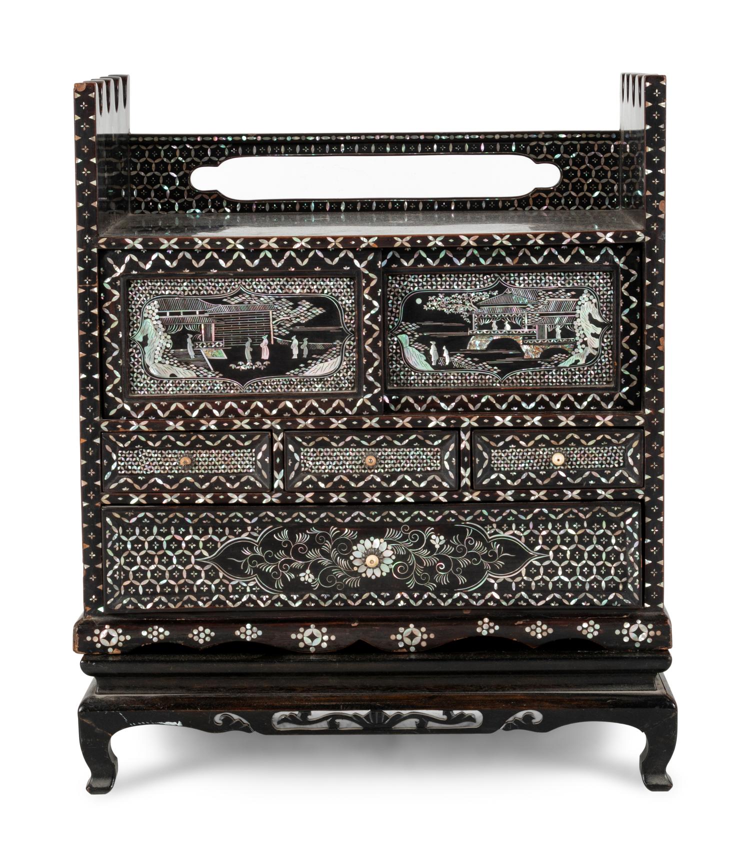 A Korean Black Lacquered and Mother-of-Pearl Inlaid 'Najeon Chilgi' Table Cabinet