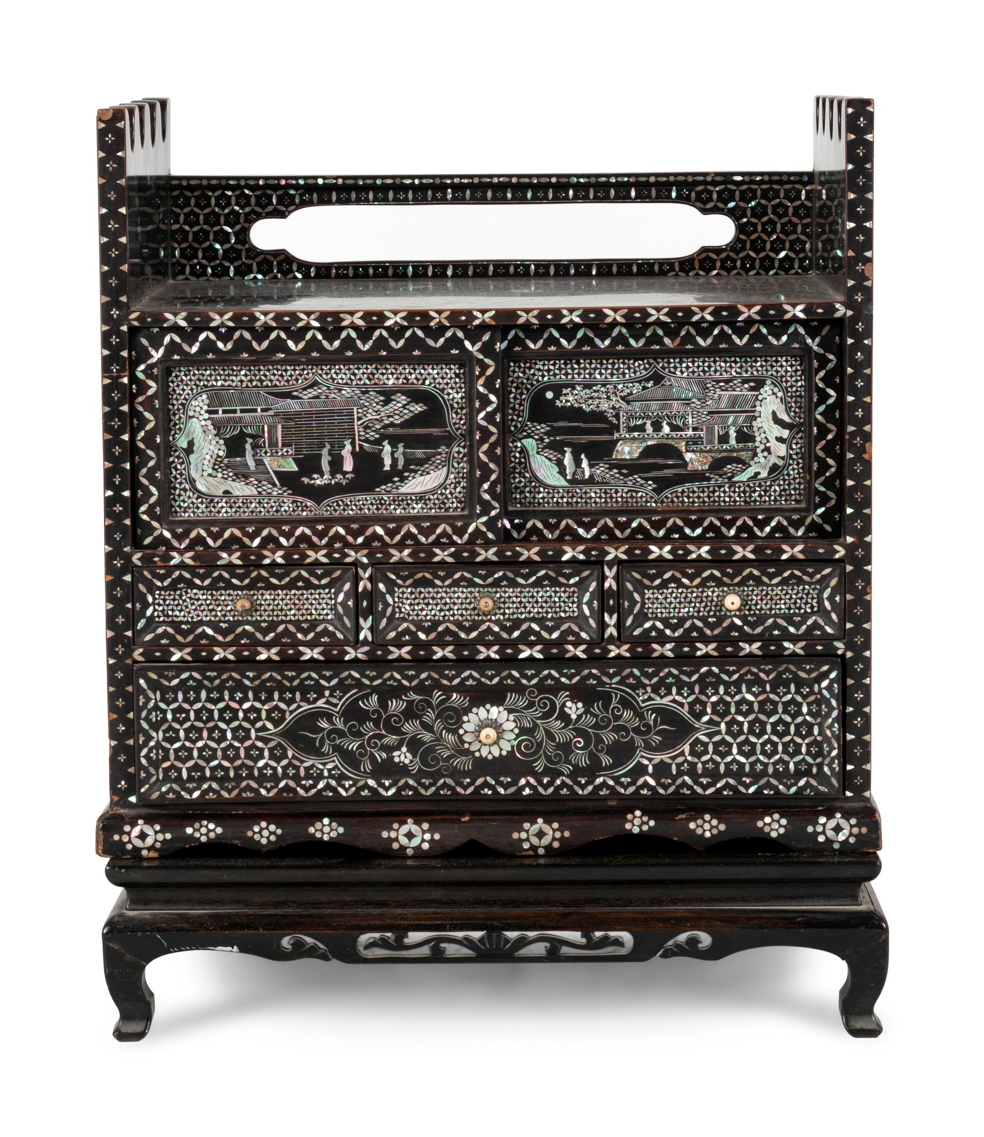 A Korean Black Lacquered and Mother-of-Pearl Inlaid 'Najeon Chilgi' Table Cabinet