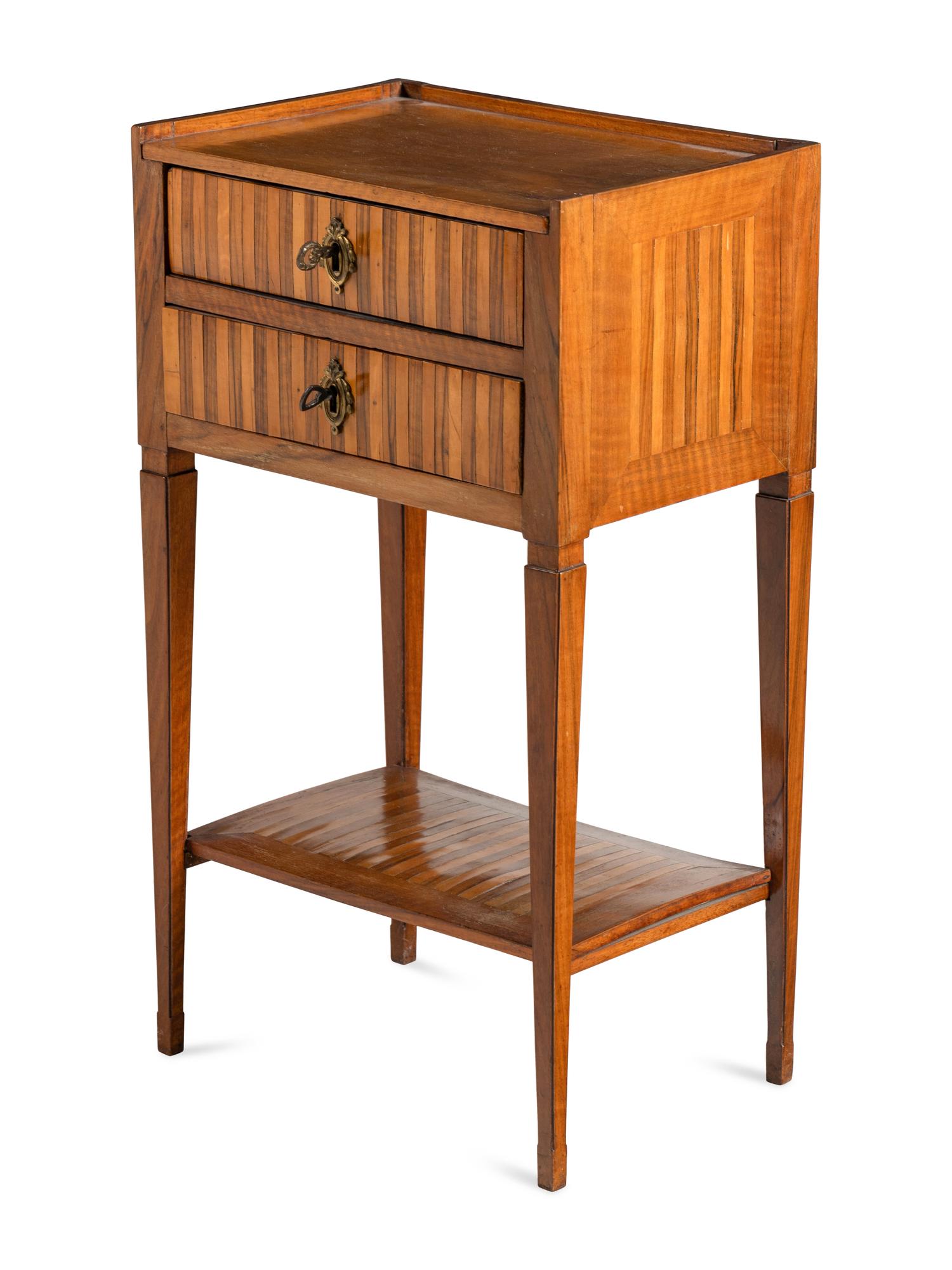 A Louis XVI Style Walnut and Fruitwood Side Table