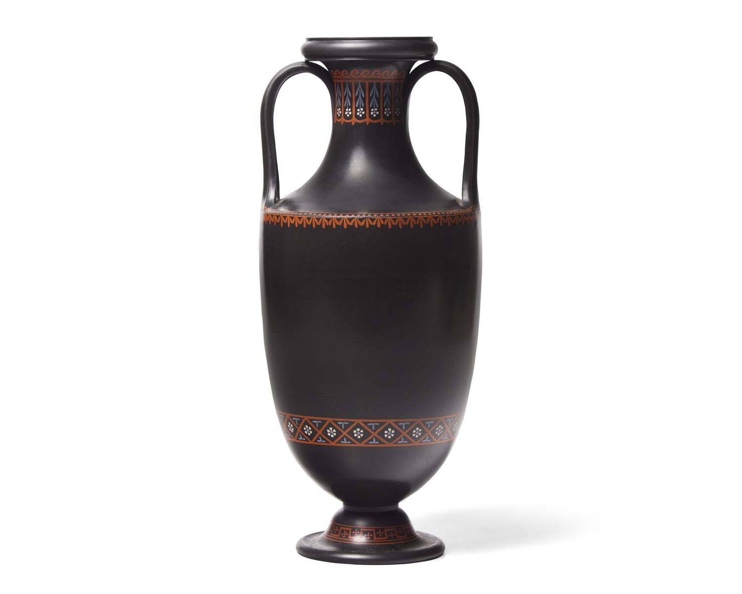 A Wedgwood Encaustic Decorated Black Basalt Vase