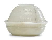 A Chinese Carved and Pierced 'Archaistic' White Jade Bowl and Cover