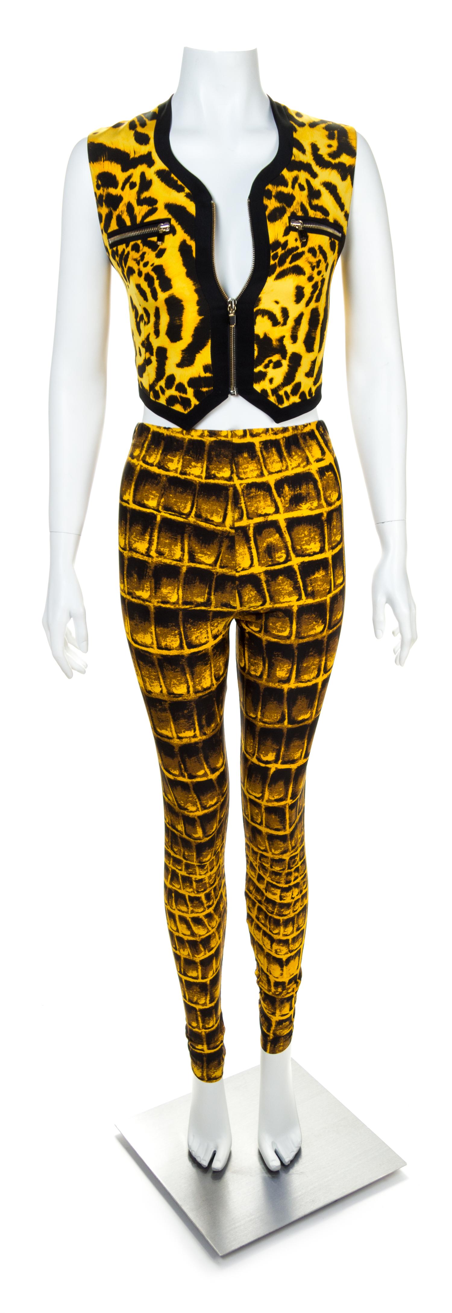 A Gianni Versace Animal Print Ensemble, Jacket and vest size 4, leggings size 42.