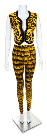A Gianni Versace Animal Print Ensemble, Jacket and vest size 4, leggings size 42.