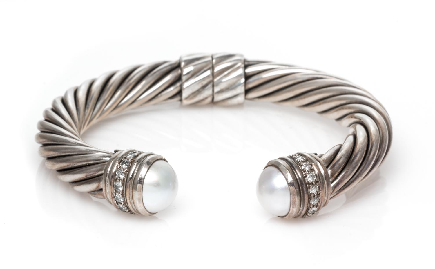 A Sterling Silver, Mabe Pearl and Diamond 'Cable Classic' Bracelet, David Yurman, 26.40 dwts.