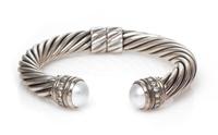 A Sterling Silver, Mabe Pearl and Diamond 'Cable Classic' Bracelet, David Yurman, 26.40 dwts.