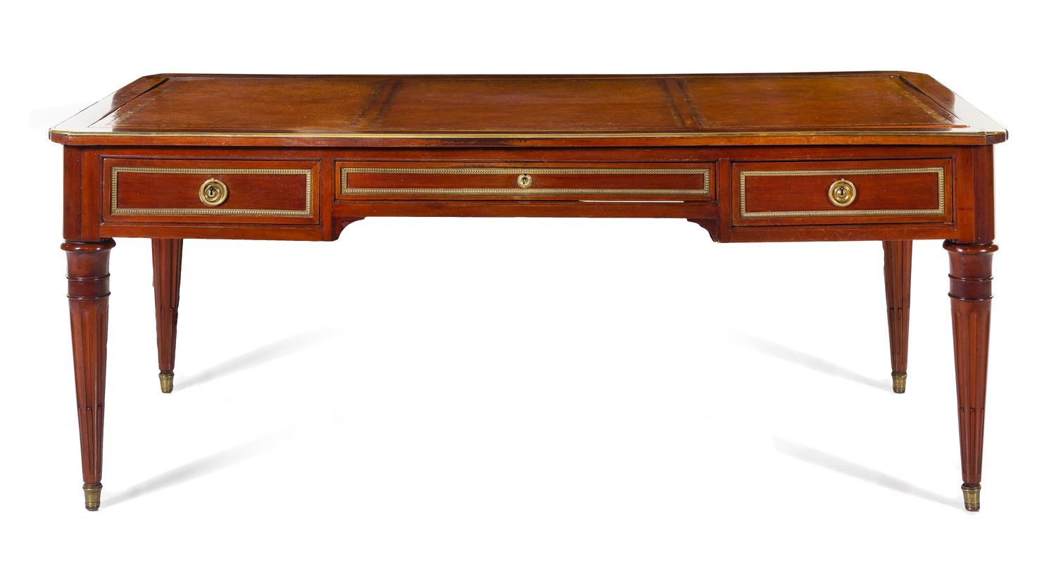 A Louis XVI Brass Mounted Mahogany Bureau Plat