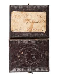 [CIVIL WAR]. Ninth plate ruby ambrotype of a doubled-armed Confederate officer from the "dead letter" file tentatively identified as Isaac A. Ing, 31st Tennessee Infantry. Richmond, Virginia: n.p., [1860s].