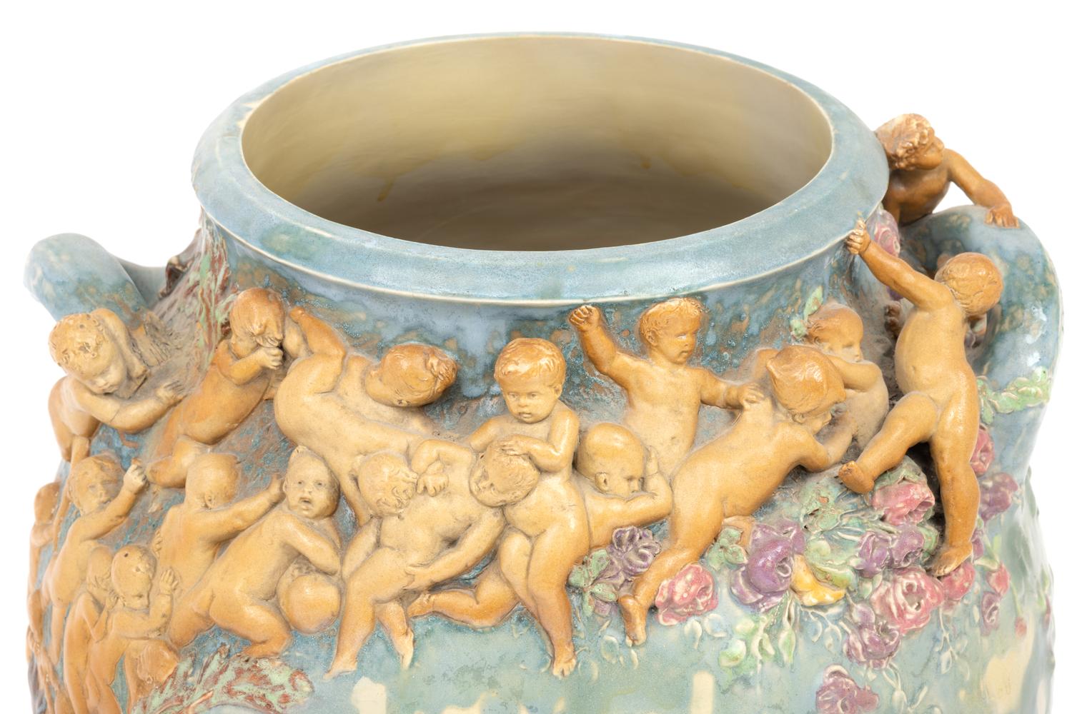An Earthenware Vase Depicting The Struggle for Life Attributed to Louis-Robert Carrier-Belleuse (French, 1848-1913)