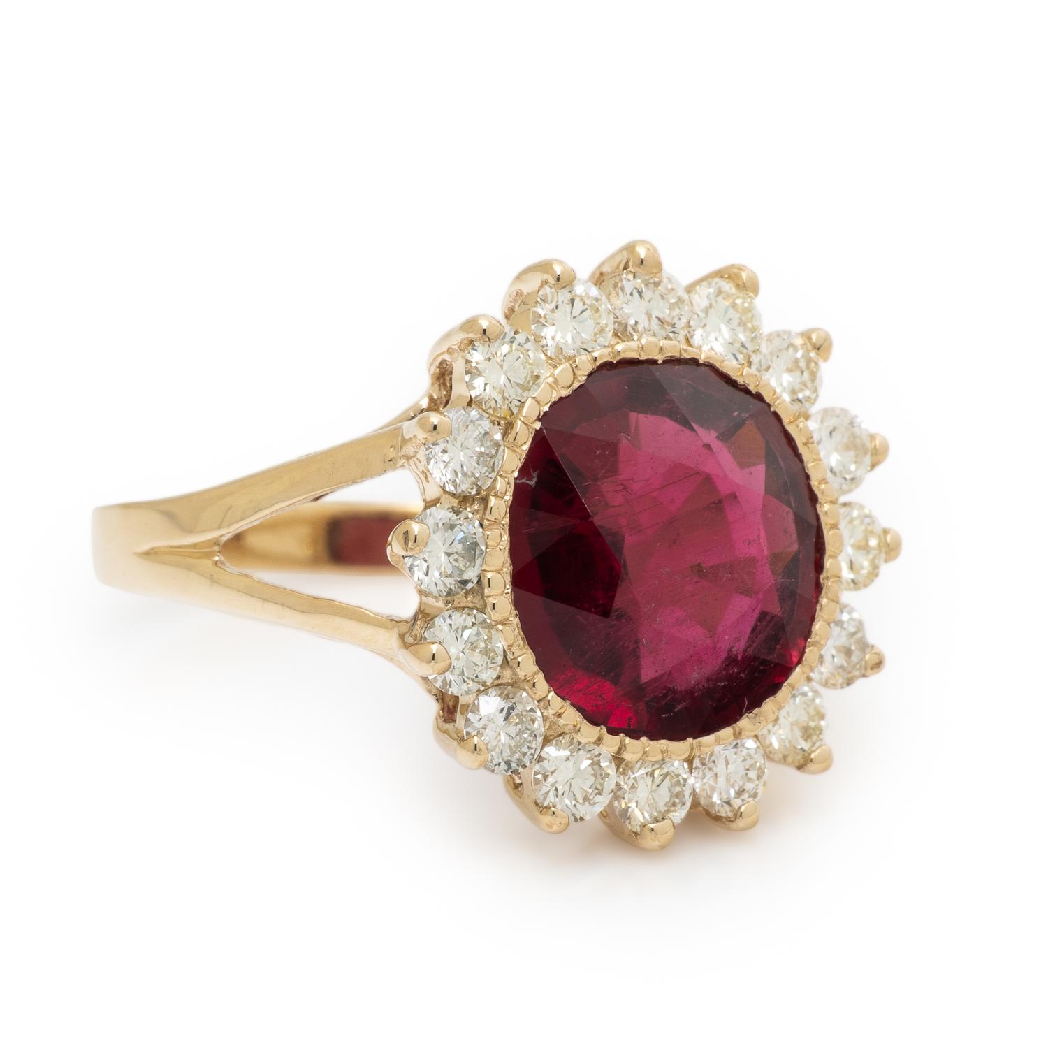 Rubellite Tourmaline and Diamond Ring