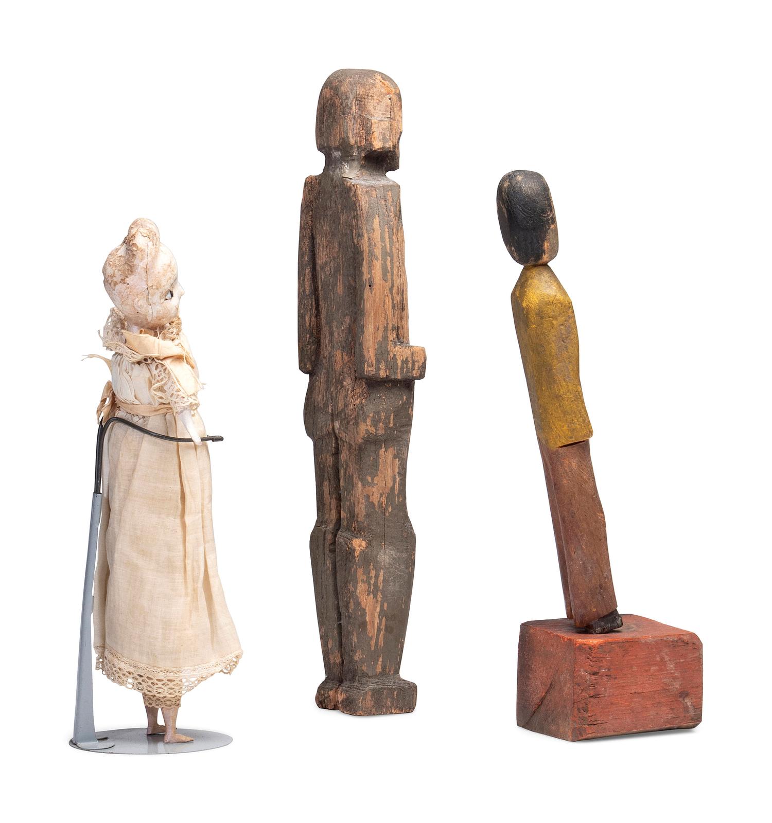 Two Folk Art Carved and Painted Wood Figures