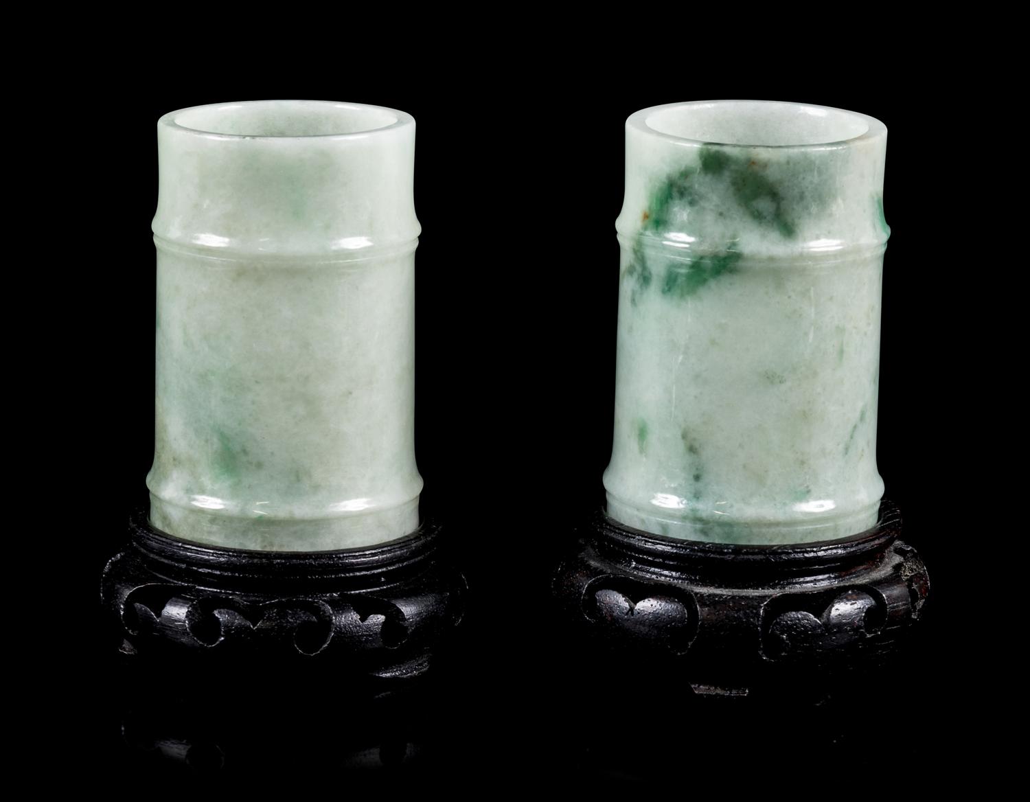 A Pair of Jadeite ‘Bamboo’ Wine Cups