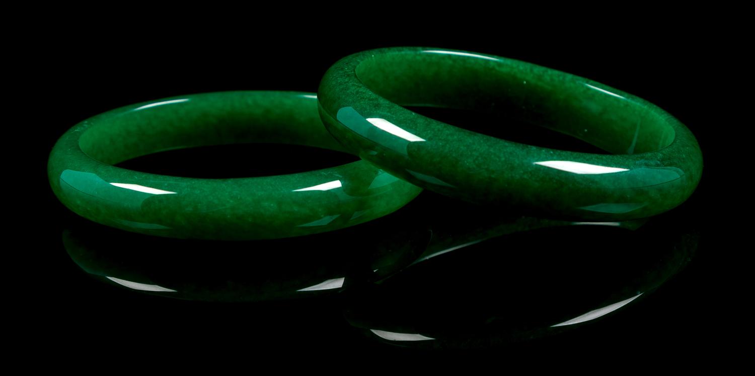 A Pair of Chinese Green Jade Bangles