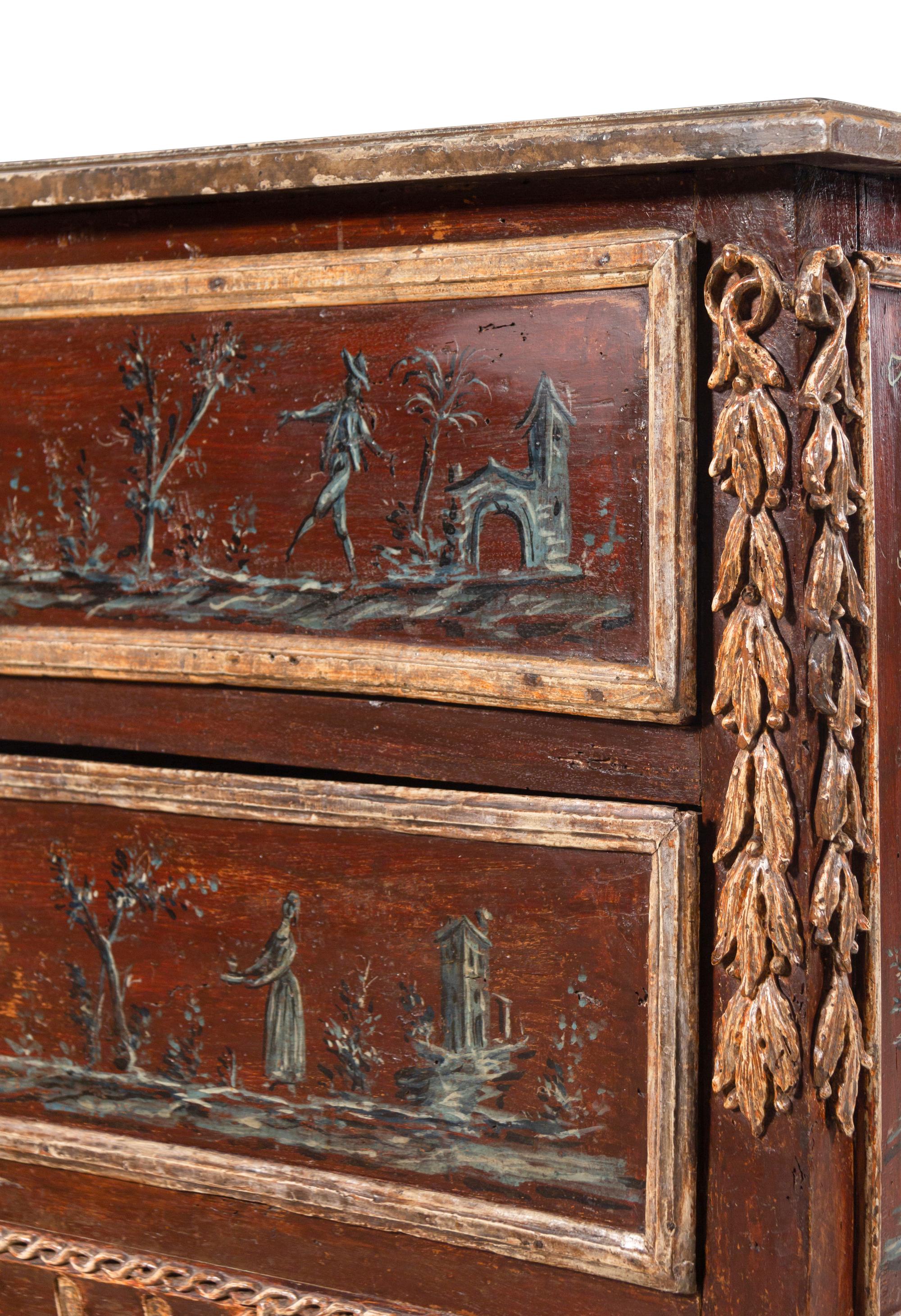 A Piedmontese Painted and Parcel Gilt Commode
