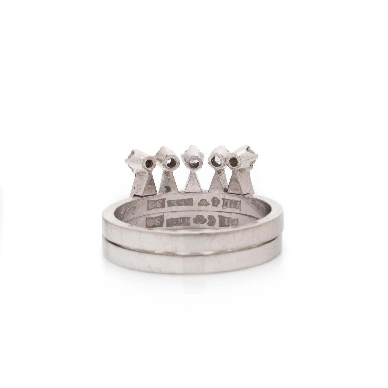 SWEDISH, MODERNIST, WHITE GOLD AND DIAMOND CROWN INTERLOCKING RING SET